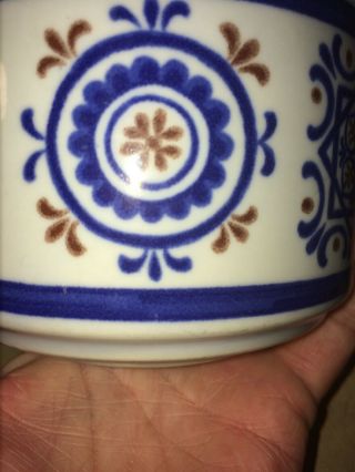 Set Of 2 Vintage Soup Mugs Blue Brown Stoneware Roosters Soup Coffee Tea Japan 5