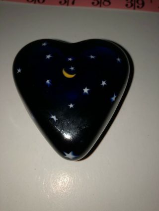 Collectible Blue Glass Heart Paper Weight With Stars And Moon Salazar