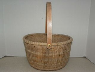 Large Oval Vintage Nantucket Style Basket With Bentwood Bail Handle