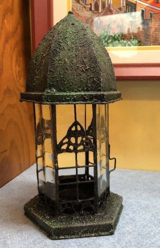 Yankee Candle Gothic Green Black Metal & Glass Votive Candle Lantern Hinged Door