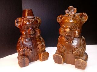 Vintage Hand Carved Solid Wood Bear Bookends Bookshelf Bears
