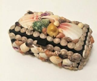 Vintage Sea Shell Trinket Jewelry Box Hand Made,  Seashell Folk Art