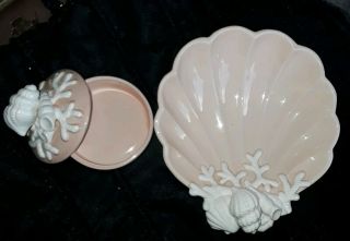 Vintage Fitz & Floyd Pink Seashell Soap Ortrinket Dish & Trinket Jewelry Box
