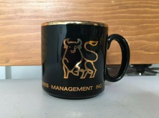 Merrill Lynch Coffee Mug Vintage Black W/ Gold Trim & Bull Logo Made In England