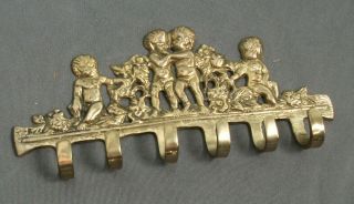 Vintage Brass Wall Hanging For Keys - Cupids - 6 Hooks - 3 1/2 " T X 8 " L - Sb