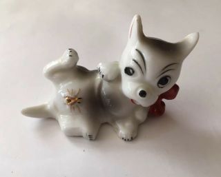 Vintage Occupied Japan Hand - Painted Porcelain Dog With Gold Bug On Belly 2.  5 "