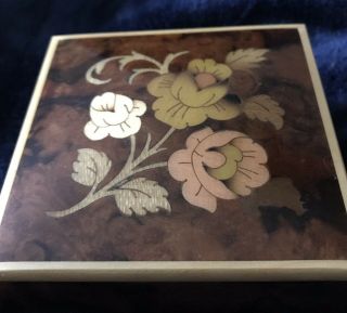 Small Vintage Inlaid Wood Wooden Jewelry Box Made In Italy Italian Flower Floral
