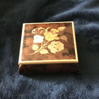 Small Vintage Inlaid Wood Wooden Jewelry Box Made in Italy Italian Flower Floral 2