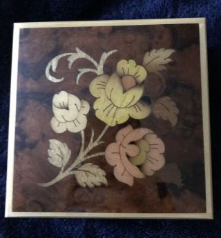 Small Vintage Inlaid Wood Wooden Jewelry Box Made in Italy Italian Flower Floral 3