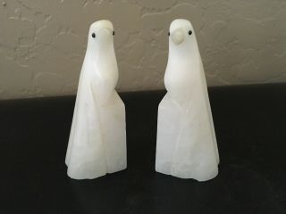 Pair Vintage Hand Carved Art Deco Style Alabaster Birds Bookends Italy W/tag