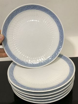6pc Royal Copenhagen Blue Fan White Porcelain Salad Luncheon Plates
