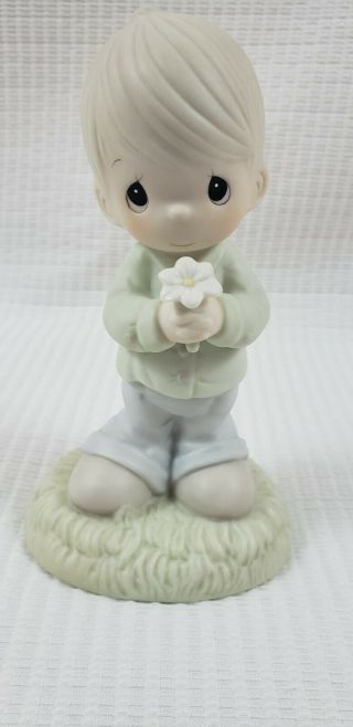 1987 Mommy I Love You Precious Moments Figurine Boy With Flowers 109975