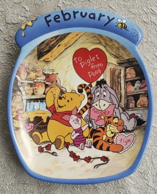 Winnie Pooh February Whole Year Through Honey Pot Calender Plate Hearts Bradford