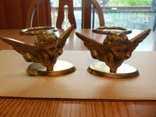 Vintage Pair Solid Brass Cherub Angel Candle Holders Cherub Angel Candle Sticks