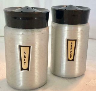 Vintage Kromex Aluminum Salt And Pepper Shakers With Black Tops