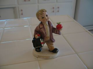 Cute Vintage Lefton Japan September Boy Figurine Going Back To School With Books