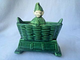 1950s Elf Planter Green Vintage Ceramic Planter