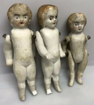 3 Vintage Jointed Baby Porcelain Figurine Arms And Legs Move 2 Have Chip On Feet