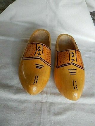 Vintage Decorative Dutch Wooden Shoes Clogs Adult Large Size 11.  5 " Long Painted