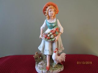 Home Interior Homco Japanese Bisque Porcelain Figurine Of Girl With Basket