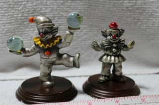 2 Vintage Pewter Clowns On Wooden Base (george Good,  Ross A.  Scott)