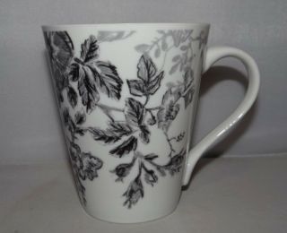 Bonjour Shaded Garden Black & White Floral 10oz.  Coffee Mug Tea Cup Ceramic