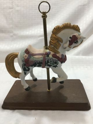 Vintage Carousel Horse On Wooden Base.  Unknown Maker.  Approx 8 "