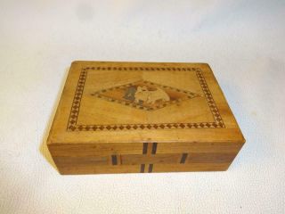 Vintage Scottie Dog Marquetry Secret Stash Drawer Inlay Wooden Puzzle Box