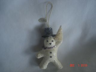 Signed Teena Flanner Snowman W/ Bottle Brush Tree Ornament 2004 Retired Hang Tag