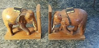 Vintage Hand Carved Wooden Elephant Book Ends