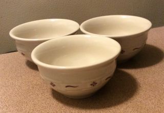Longaberger Pottery 4 1/4” Small Fruit Dessert Bowls 3 Of Set Tradition Red