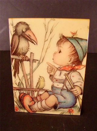 Vintage Hummel Reuge Swiss Wood Music Box Boy & Black Bird