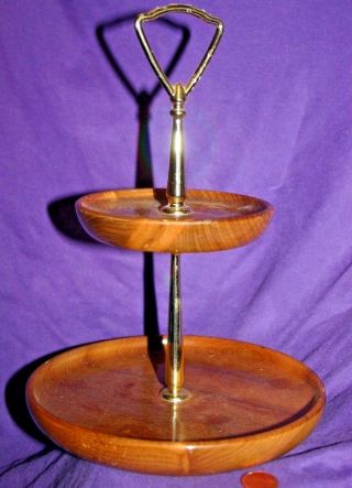 Vintage Mid Century Walnut Two Tiered Candy Wood Serving Tray