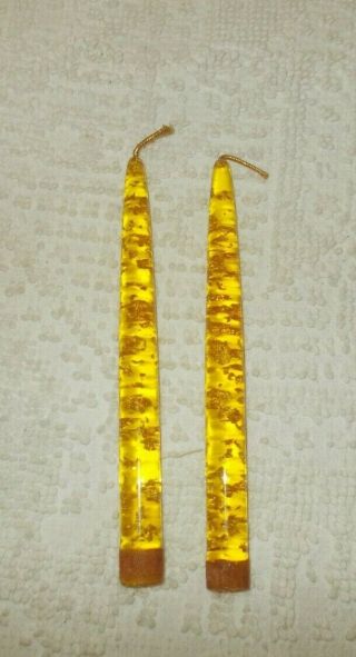 Vintage Amber Gold Fleck 8 " Lucite Acrylic Candles Set Of 2
