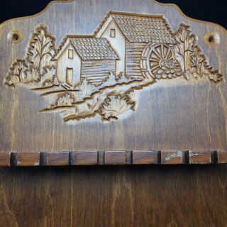 Vtg Wood Souvenir Spoon Rack Holder Displays 16 Top Has Country Mill Scene Hangs 3