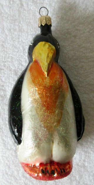 Vintage Christopher Radko Blown Glass Ornament Penguin 5.  5 " Vgc