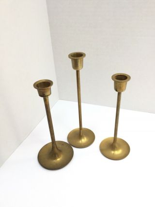 Set Of 3 Solid Brass Vintage Mcm Candlestick Holders 2 - 7” & 1 - 8” Candle Holder
