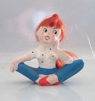 Vtg 50s Napco Japan Ceramic Cross Legged Teen Figurine,  Real Red Hair Freckles