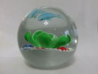 Dynasty Gallery Heirloom Collectible Glass Paperweight Seascape Dolphins