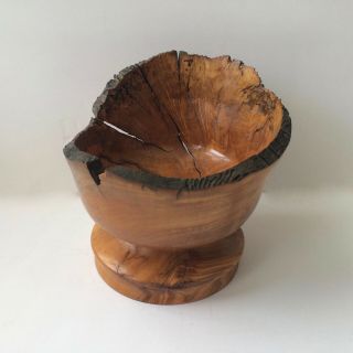 Vintage Art Burl Wood Wooden Bowl Hand Carved Signed Olive Heart Gj