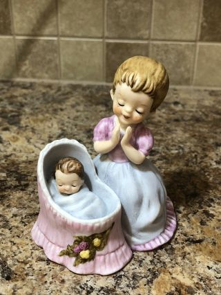 Vintage Porcelain Lady Girl And Baby In Bassinet George Good Corporation 1974