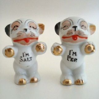 Bonzo Pr Vintage Dog Salt & Pepper Shakers W/gold Japan