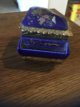 Vintage Porcelain And Gold Tone Metal Piano Music Box Trinket Box,  Made In Japan