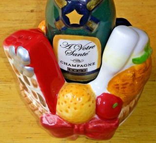 Wine Cheese Fruit Basket Salt & Pepper Shakers Multi - Color Ceramic 4.  5 in Tall 2