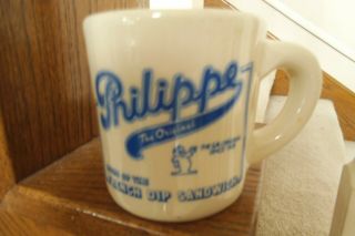 Phillippe Beige & Blue Restaurant Coffee Mug " Home Of The French Dip Sandwich "