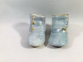 Mini Set Of Shoes Porcelain Blue With Gold Trim