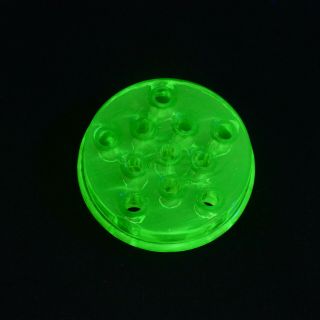Vintage Uranium / Vaseline Glass Flower Frog 11 Hole Floral Stem Arranger 3¼ 
