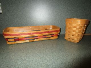 Longaberger Baskets Set Of Two (2) Rectangular Handwoven Baskets With Lin