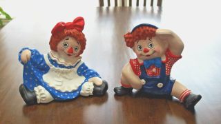 Vtg Raggedy Ann & Andy Ceramic Hand Painted Figurines - Byron Mold 1974 Preown