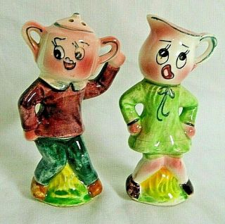 Vintage Teapot & Kettle People Salt & Pepper Shakers,  Hand Painted